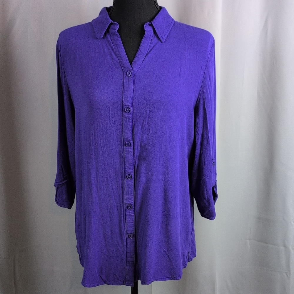 Chico's Button-Up Shirt Royal Purple Long Sleeve Size 2‎